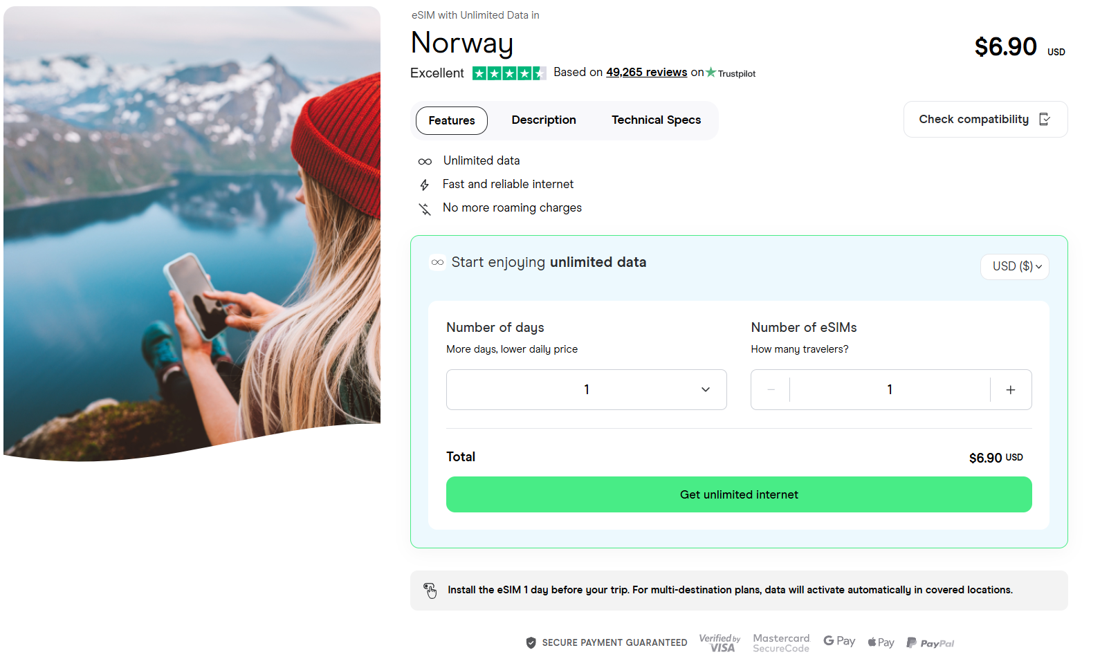 esim for Norway with unlimited data