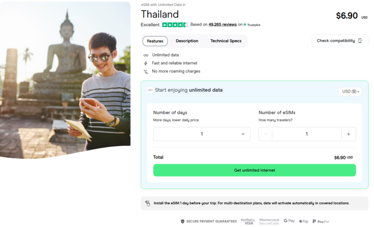 esim for Thailand with unlimited data