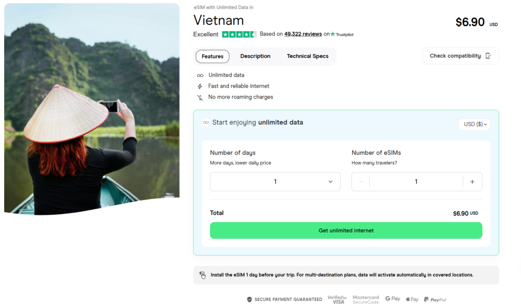 esim with unlimited data for vietnam