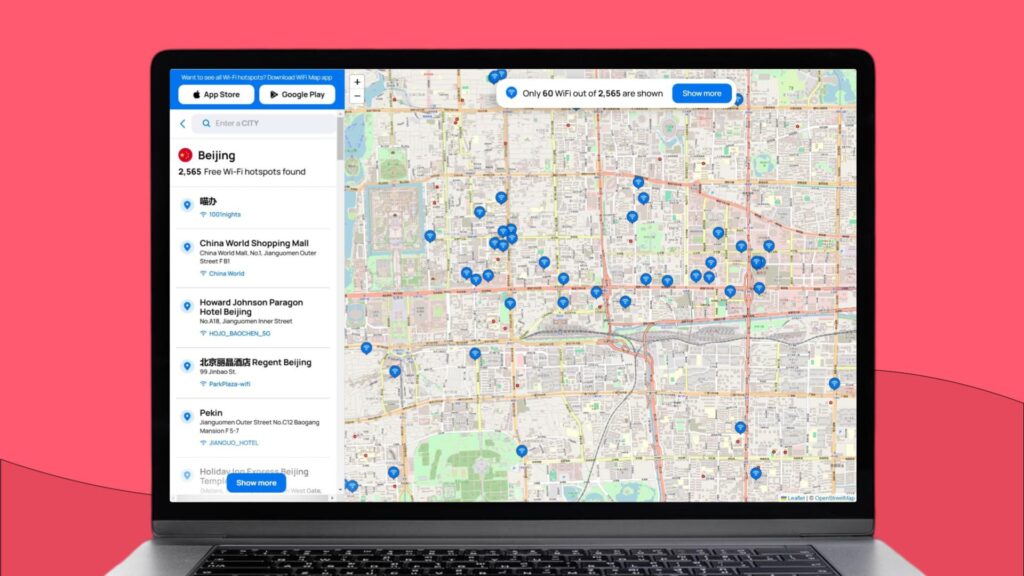 Map of free WiFi hotspots in Beijing