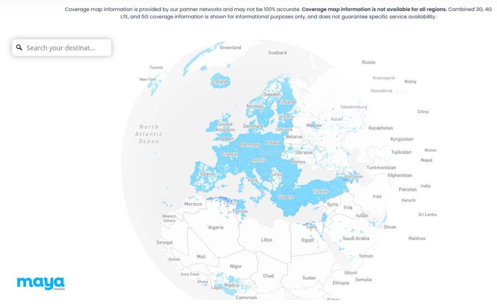 maya mobile connectivity world map