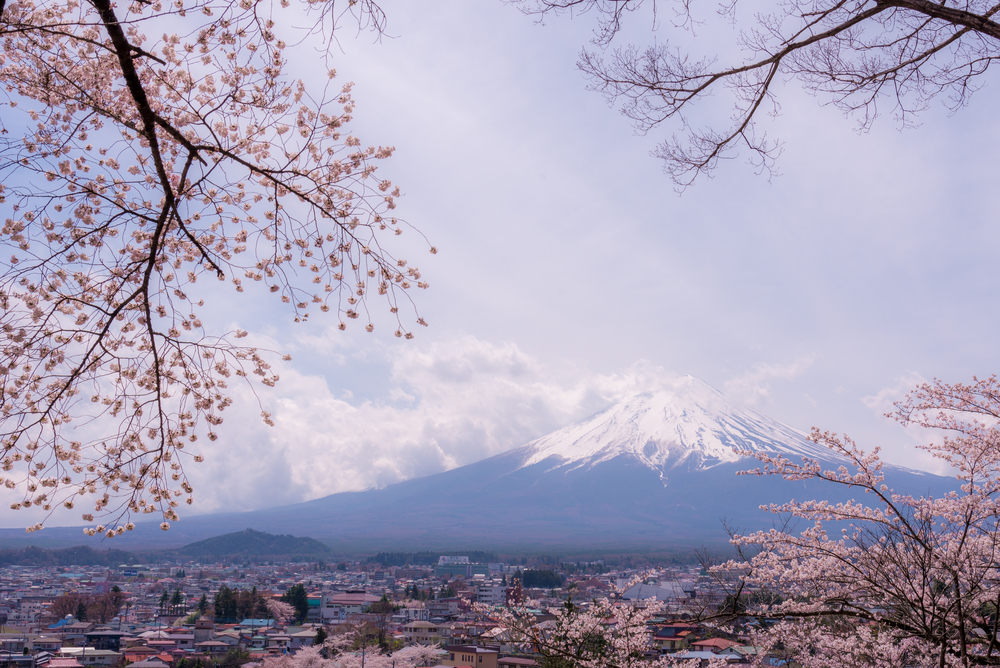 Mount Fuji seen from the lowest part of Honshu Island