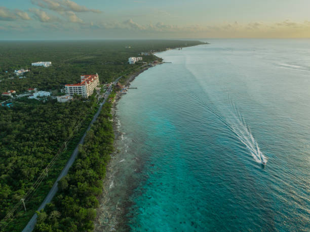 Aerial view of a speedboat near Cozumel Islands. Source: Getty Images