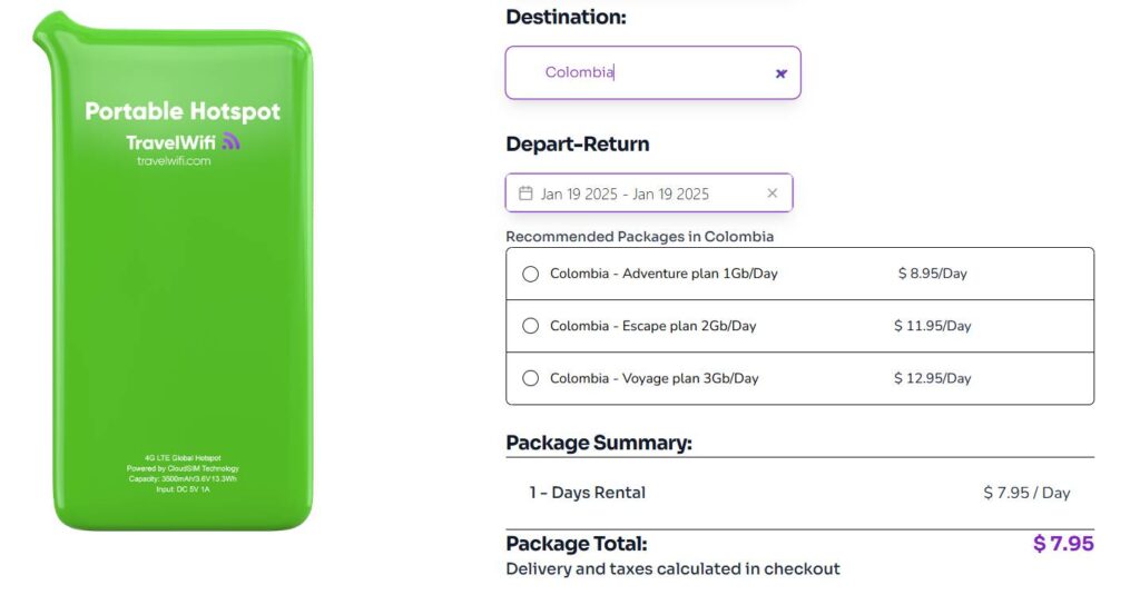 travelwifi pocket wifi for colombia pricing