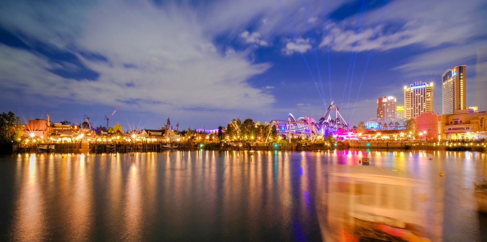 Photo from across the river of the Universal Studios in Osaka