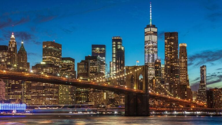 View of Manhattan Skyline from Brooklyn Bridge Park