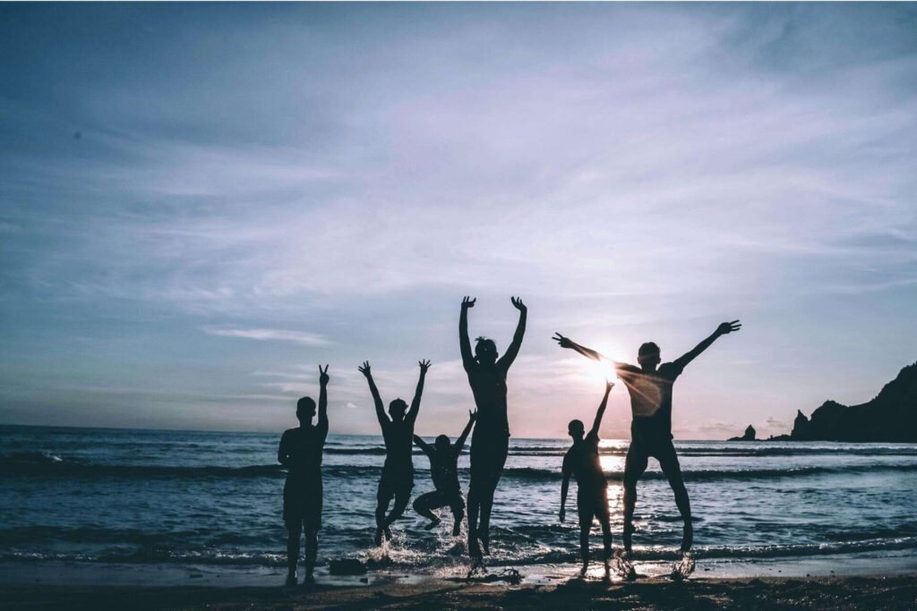 A group of people on the beach