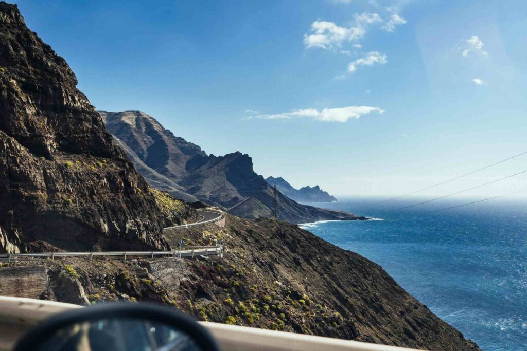 An ocean-side road by the cliffs on the Canary Islands