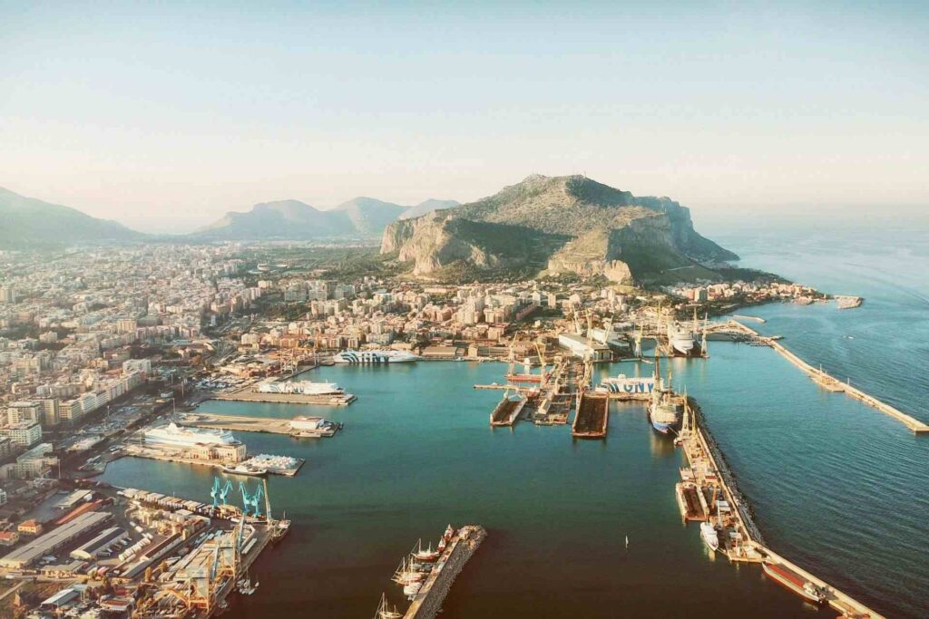 Areal view of a harbor in Sicily