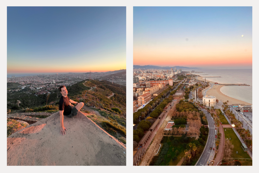 Barcelona is brimming with viewpoints, but you’ll often need to work for them. Left: Top of a hike in Santa Coloma. Right: Top of an elevator in Icaria. I know which view was easier… 