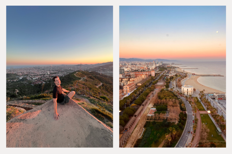 Barcelona is brimming with viewpoints, but you’ll often need to work for them. Left: Top of a hike in Santa Coloma. Right: Top of an elevator in Icaria. I know which view was easier…