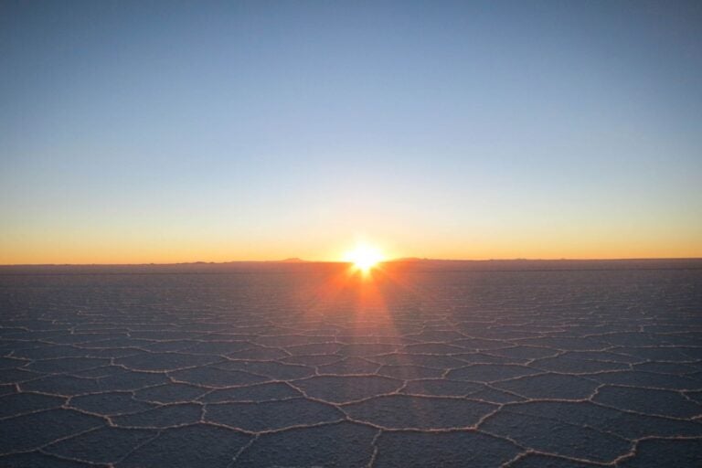 Sun rising at Salar de Uyuni, Bolivia.