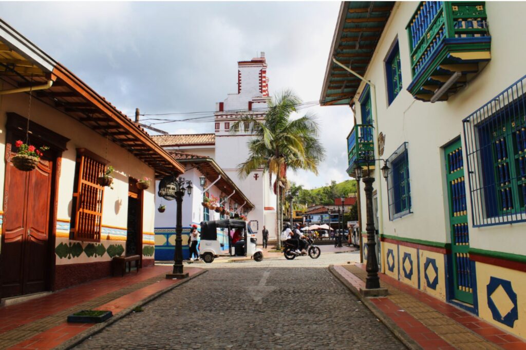 Close shot of the streets of Guatape, Colombia.