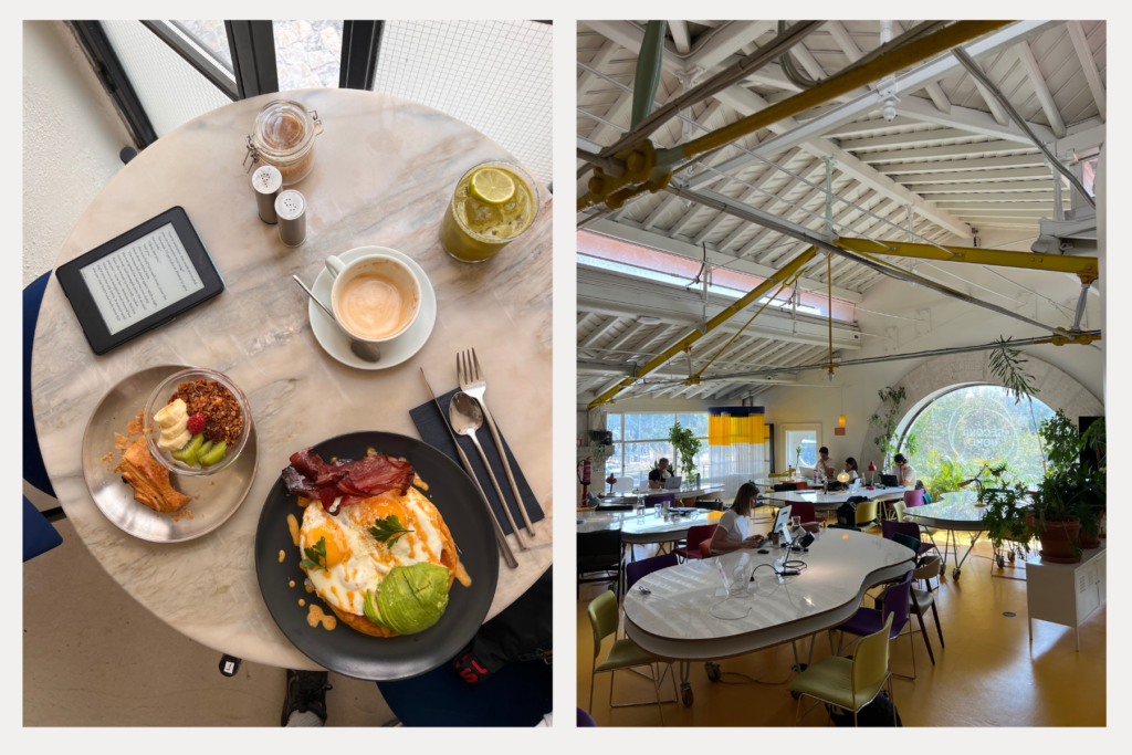 Left: Brunch at Dear Breakfast — they have the best set menu you’ll ever find. Right: My favorite coworking space: My Second Home, Lisbon. 