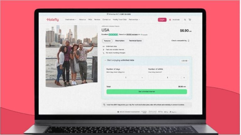 A screenshot of Holafly's USA eSIM pricing page.