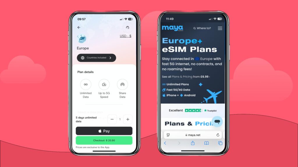 Holafly and Maya Mobile eSIM for Europe