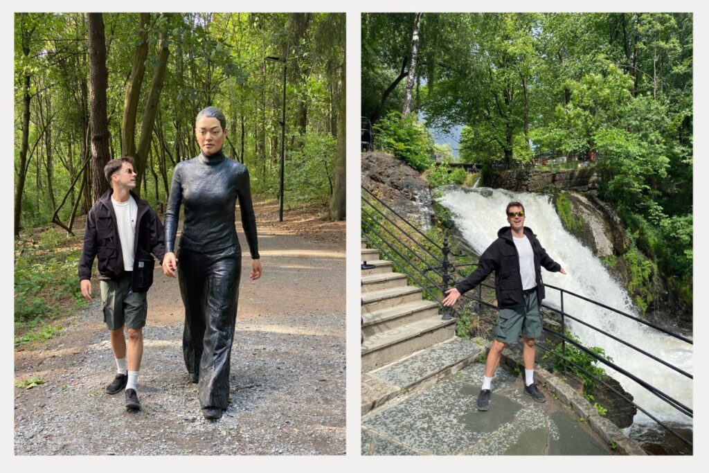 Left: Hanging out with my new friend at Ekebergparken. Right: Walking with coffee in my step along the Akerselva River. 