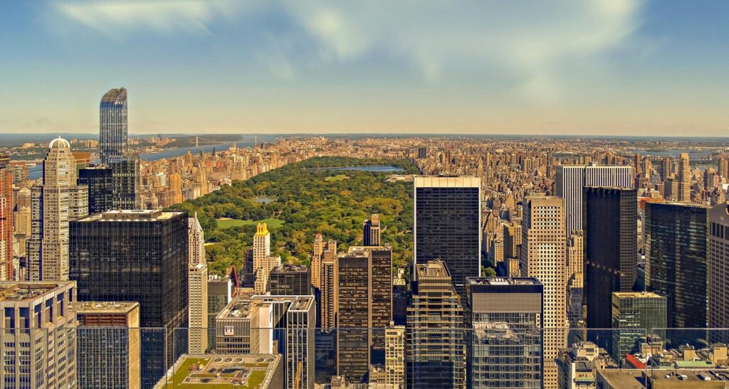 Aerial view of New York City’s skyline and Central Park