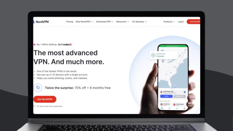 A screenshot of Nord VPN's website on a laptop.