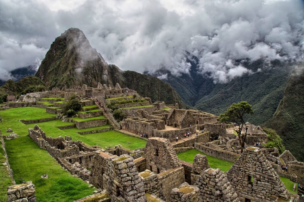 Full shot of the central plaza of Machu Picchu