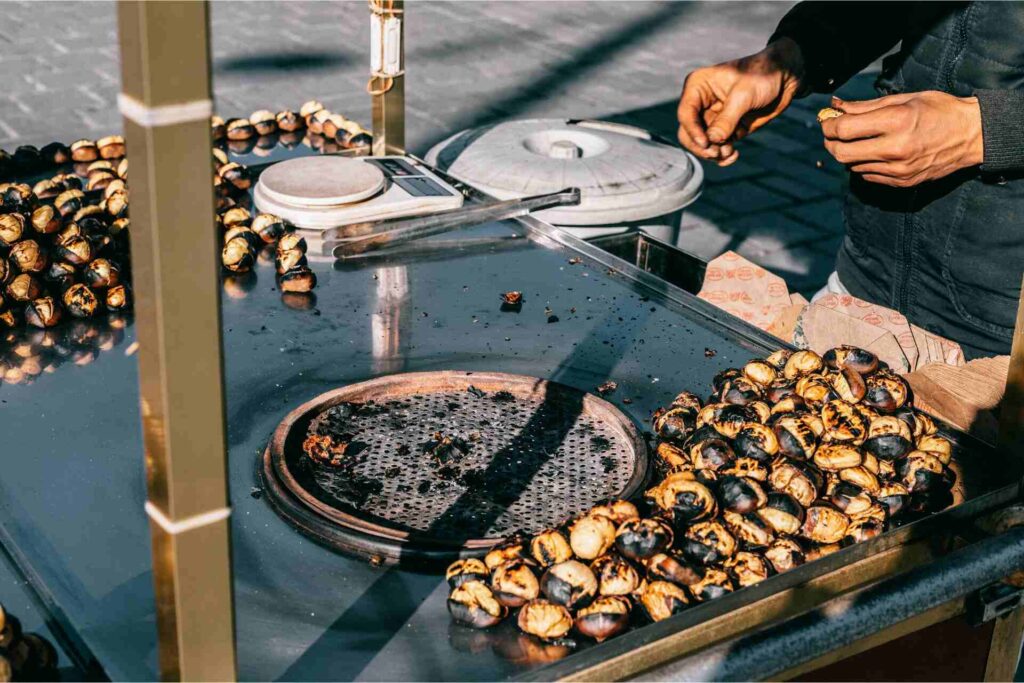 Roasted chestnuts, a popular street food in Turkey