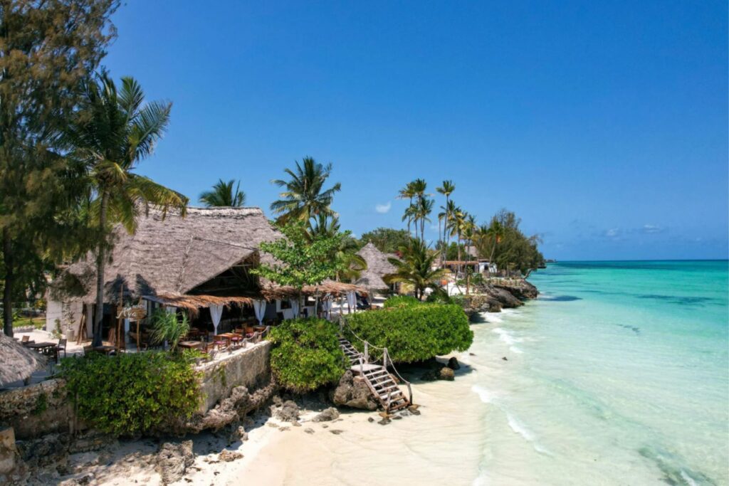 Beach huts next to the sea in Zanzibar