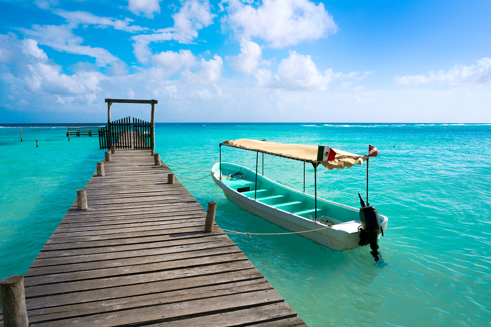 fishing boat at a pier on Mahahual Beach