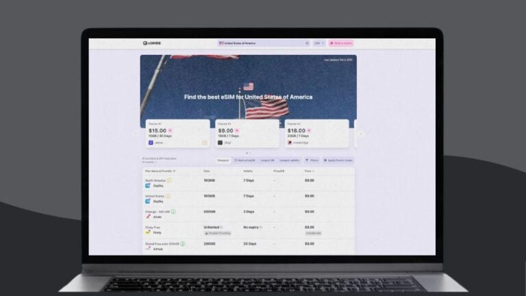 A desktop screenshot of eSIM pricing on the eSIMDB marketplace.
