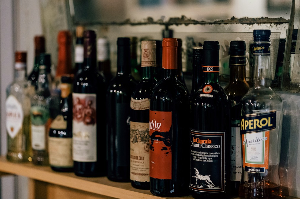 bottles of Italian spirits and wine