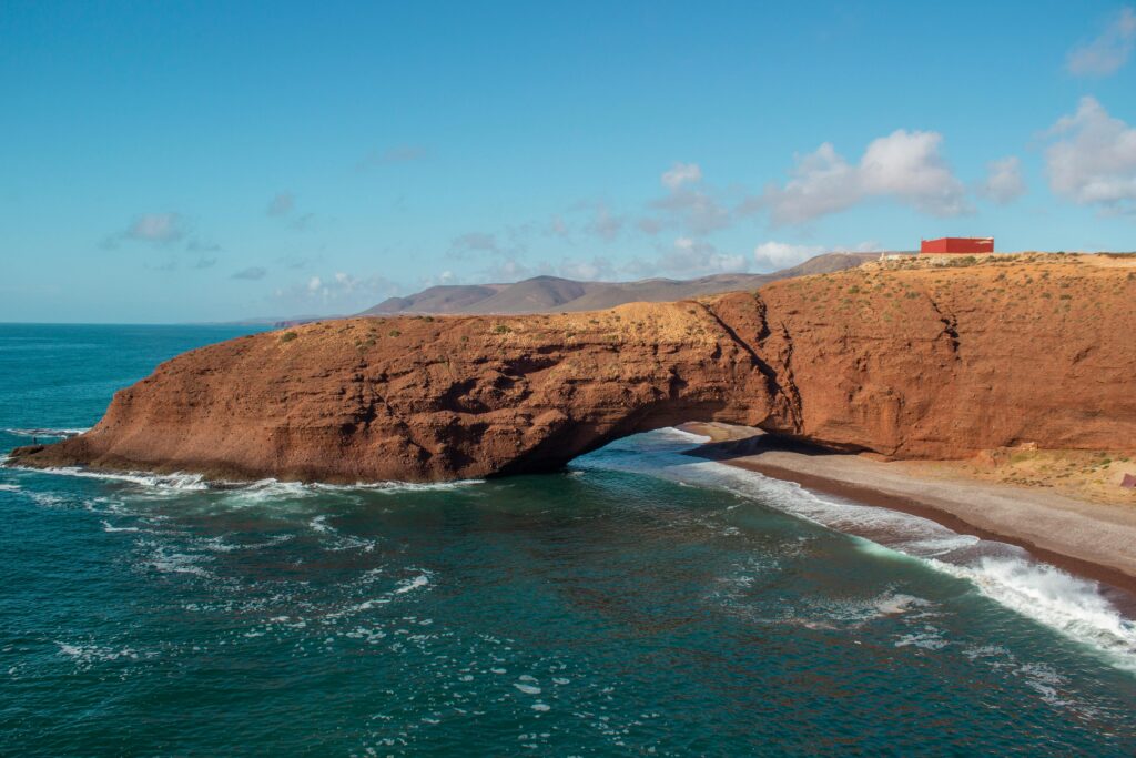 legzira beach in morocco with famous stone arch