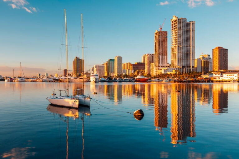 Sunset view of the Manila cityscape from the water