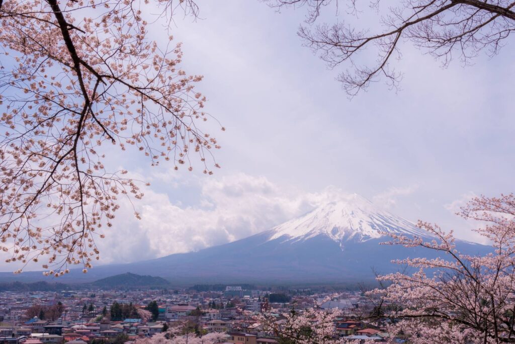 mount fuji seen from afar in the oshu island