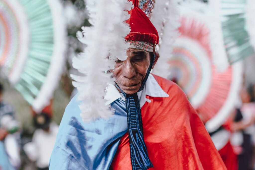 Old man wearing a costume during the Cinco de Mayo celebration
