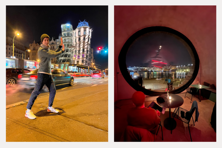 Left: Dancing with the House. Right: The view from Kobka 6 with a much-welcome cocktail in-hand.