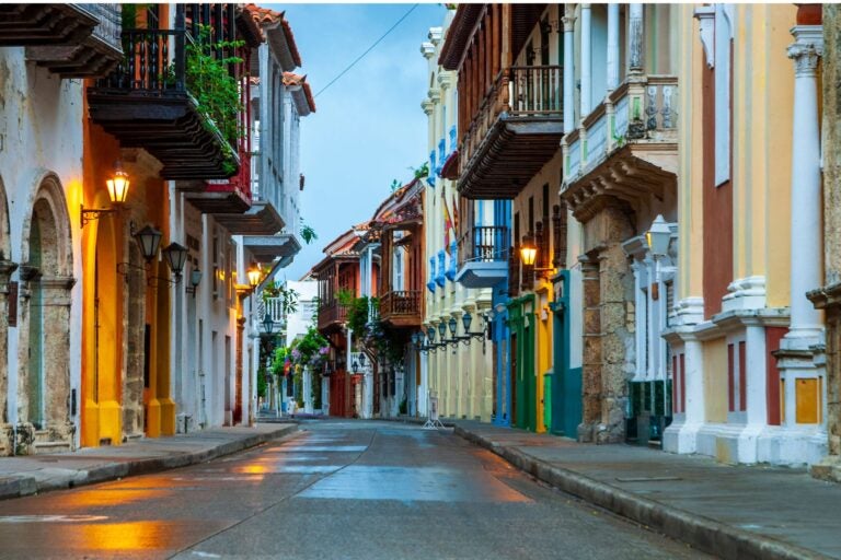 Cloudy image of Cartagena’s downtown at dusk after rain.
