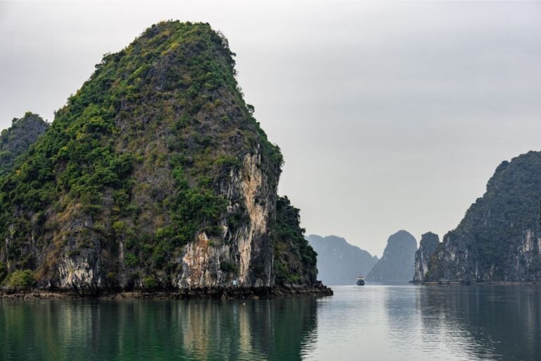 The cliffs of Halong Bay, Vietnam.