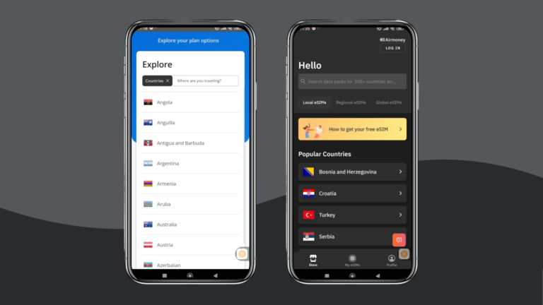 A screenshot showing both the Gigsky and the Airalo apps