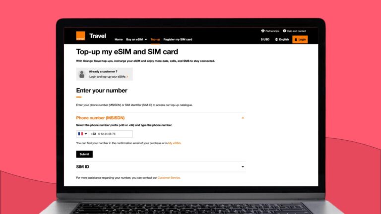 Orange Travel eSIM top-up page