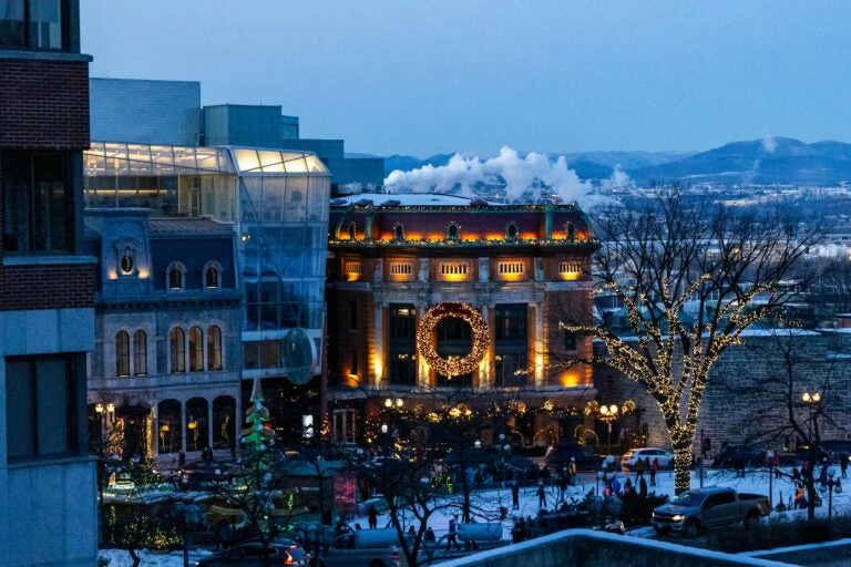 The twinkling lights brightening up Old Quebec City in Canada.