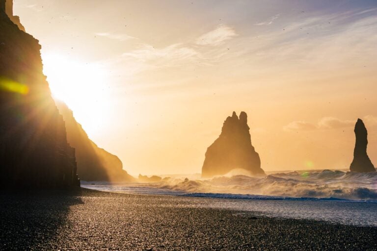 Reynisfjara black sands during the sunset