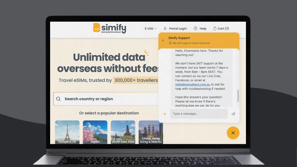 A quick chat with the live support team via Simify's website