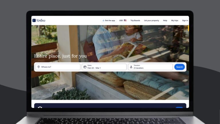 Screenshot of the Vrbo website on a laptop.