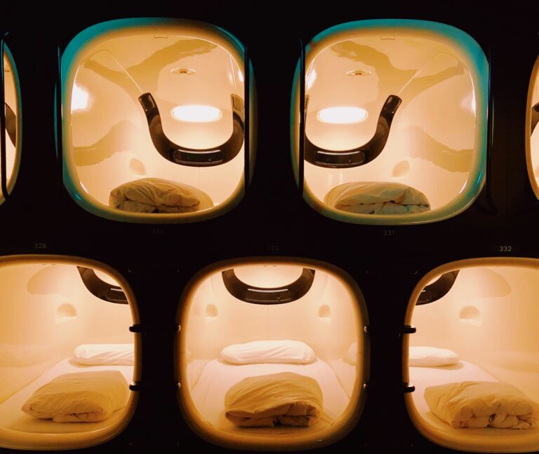 A view of the capsule pods that are popular in Japan.