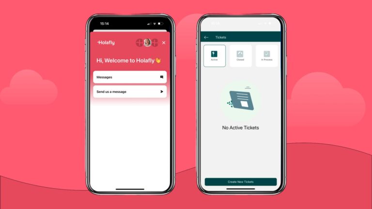 holafly's customer support section on its app where you have two options to check your existing messages and send a new one and AirHub's customer support section to generate a ticket