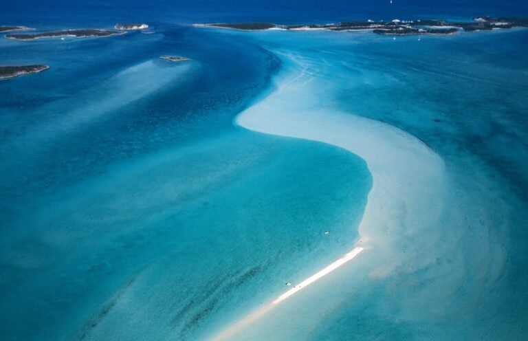 Aerial view of the Exuma sandbar