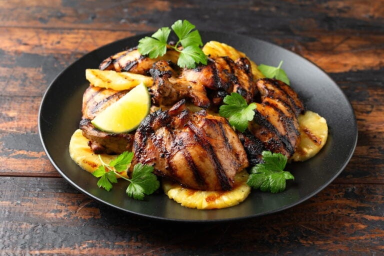 Huli Huli chicken served on pineapple