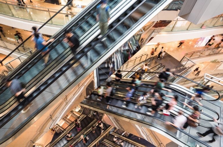 Levels and escalators in a shopping mall
