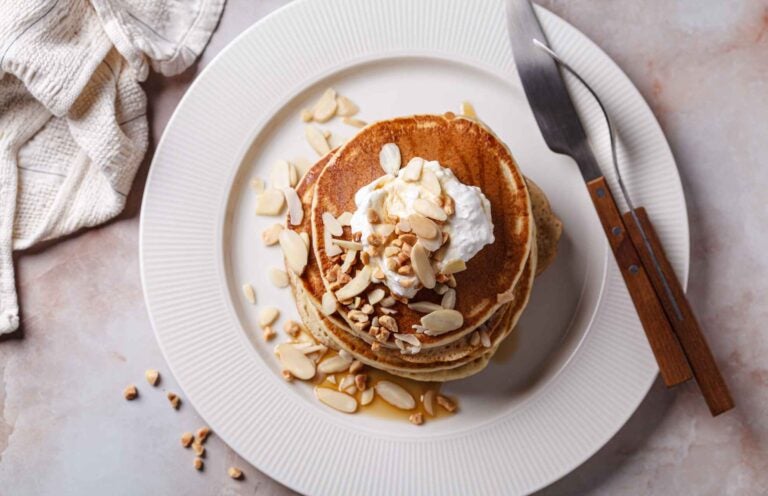 Pancakes with cream and nuts