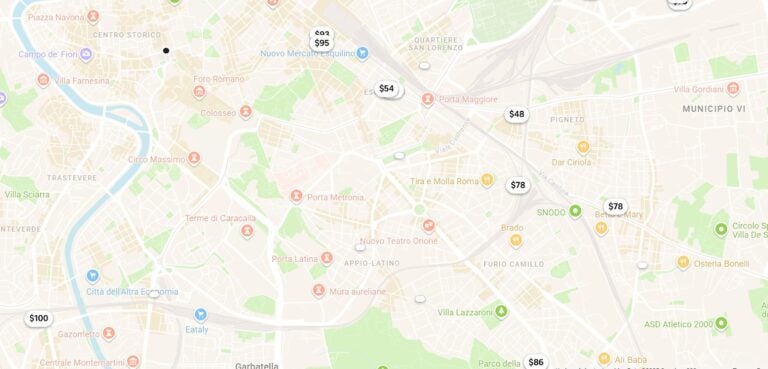 Airbnb map in Rome with rooms and apartments