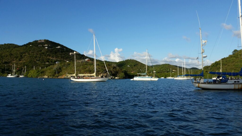 Yachts floating on the waters around St Thomas Island.